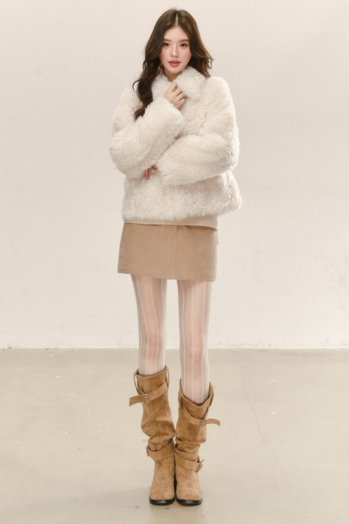 Fuzzy Shearling Coat, Skirt and Pants Set-Up