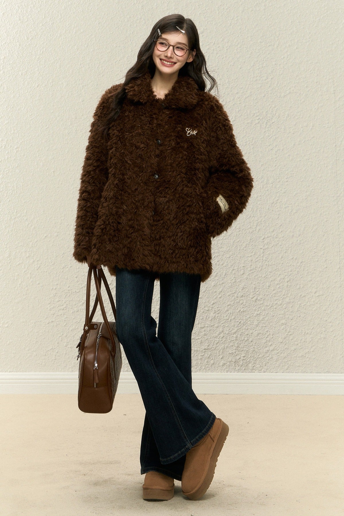 White Fur Integrated Jacket and Pants Set-Up