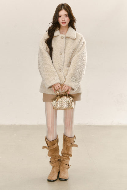 Thick Sheepskin Coat and Skirt Set-Up