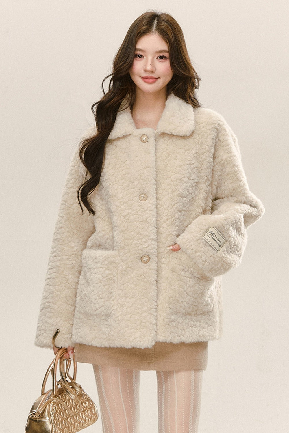 Thick Sheepskin Coat and Skirt Set-Up
