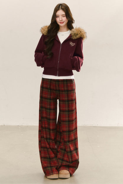 Red Fleece-Lined Hoodie and Pants Set-Up
