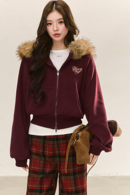Red Fleece-Lined Hoodie and Pants Set-Up