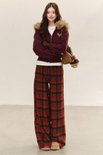 Red Fleece-Lined Hoodie and Pants Set-Up
