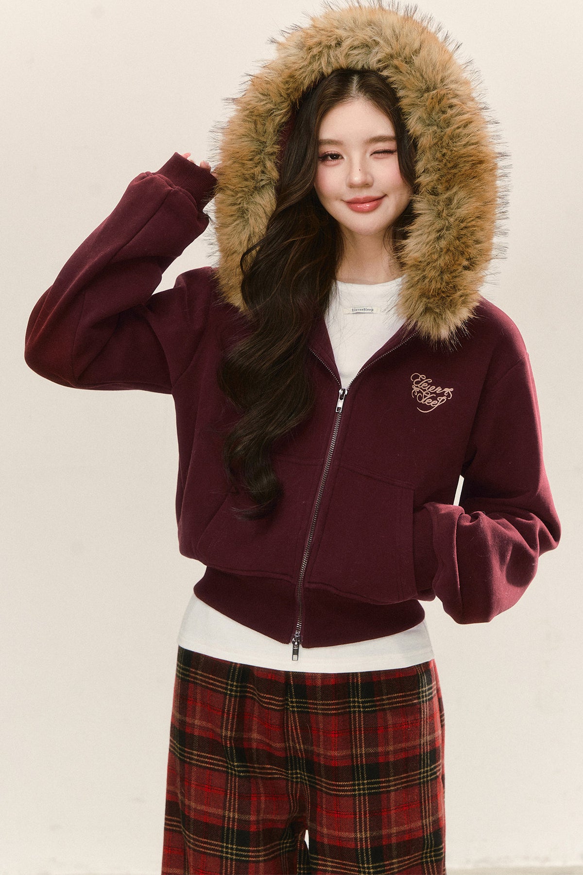 Red Fleece-Lined Hoodie and Pants Set-Up