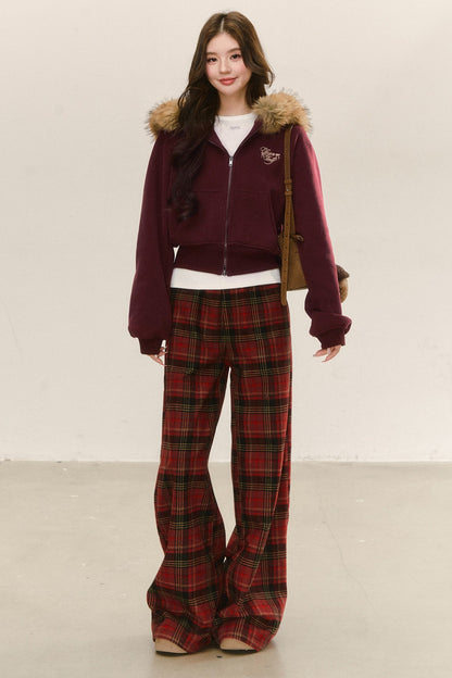 Red Fleece-Lined Hoodie and Pants Set-Up