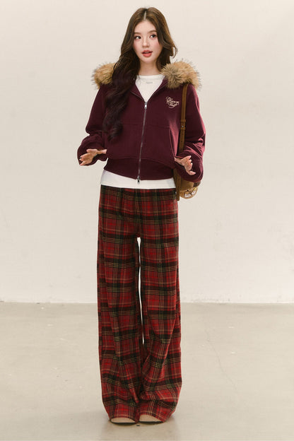 Red Fleece-Lined Hoodie and Pants Set-Up