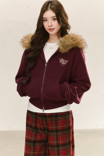 Red Fleece-Lined Hoodie and Pants Set-Up