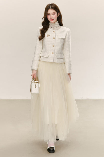 High-Waisted Loose-Fitting A-Line Mesh Skirt