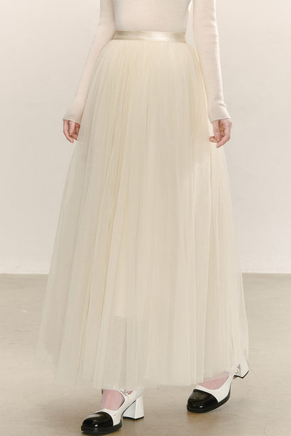 High-Waisted Loose-Fitting A-Line Mesh Skirt