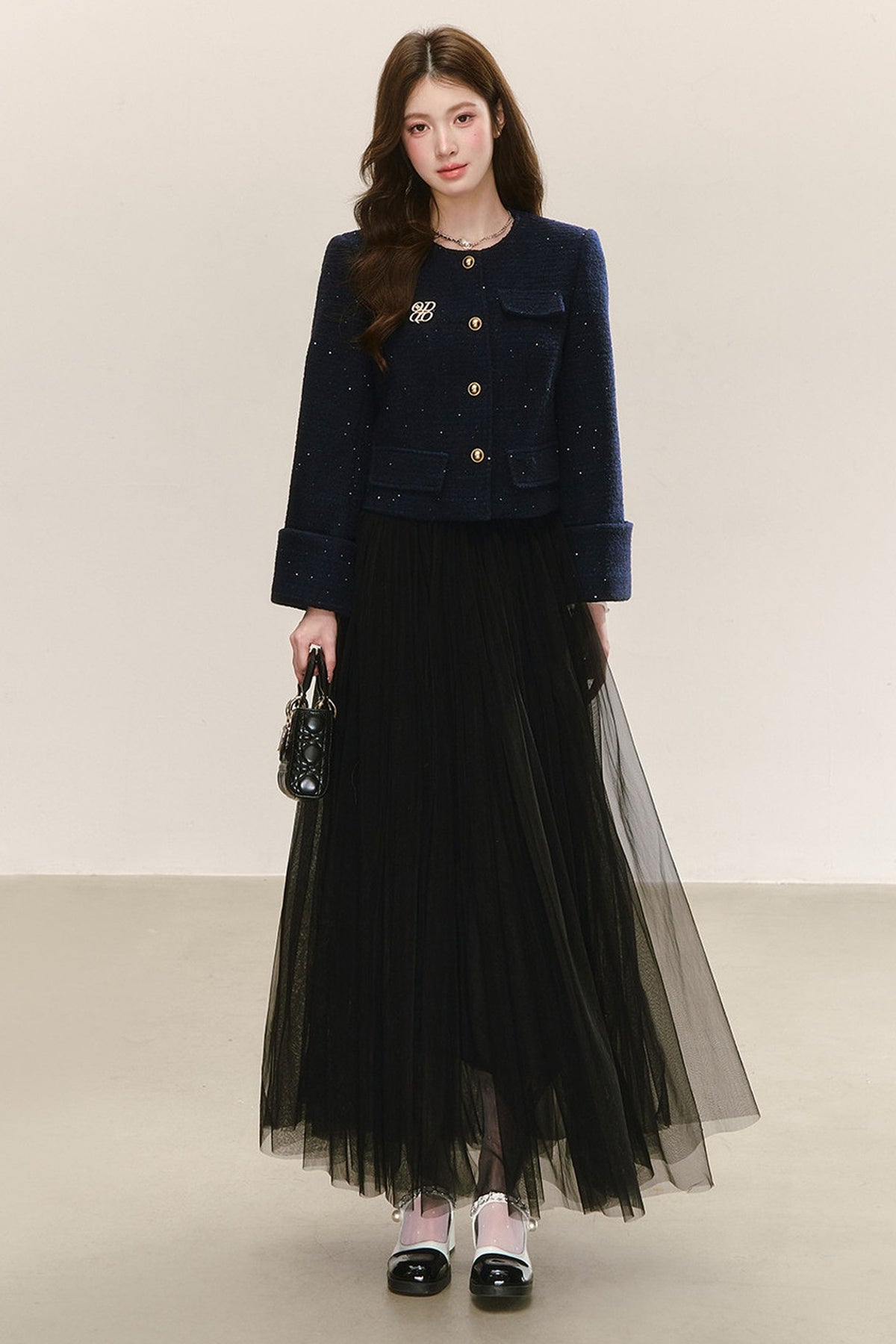 High-Waisted Loose-Fitting A-Line Mesh Skirt