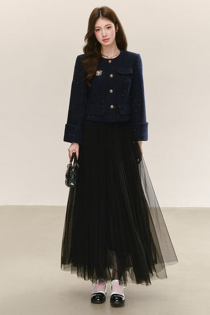 High-Waisted Loose-Fitting A-Line Mesh Skirt