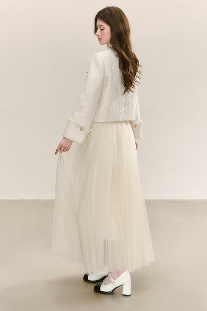 High-Waisted Loose-Fitting A-Line Mesh Skirt