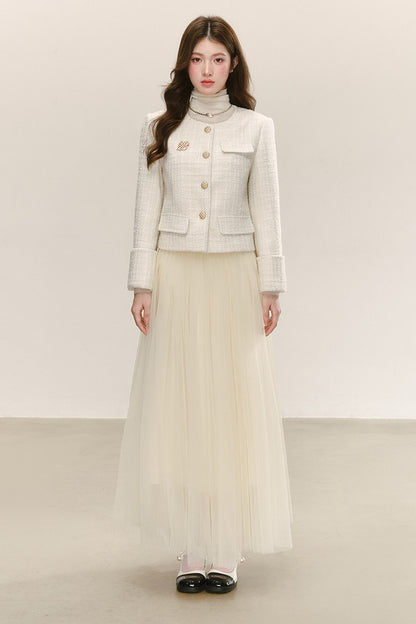High-Waisted Loose-Fitting A-Line Mesh Skirt