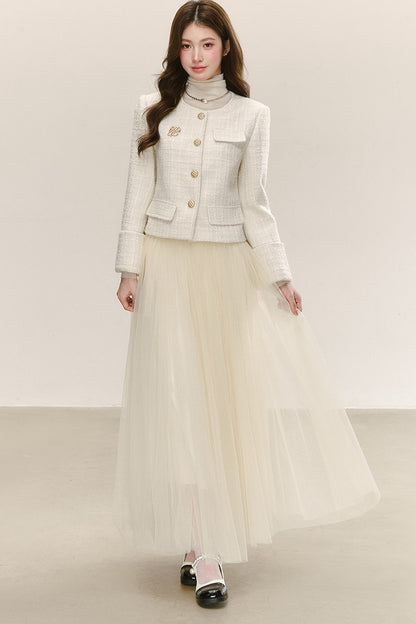 High-Waisted Loose-Fitting A-Line Mesh Skirt