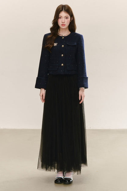High-Waisted Loose-Fitting A-Line Mesh Skirt