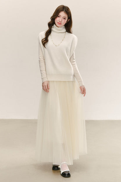 High-Waisted Loose-Fitting A-Line Mesh Skirt