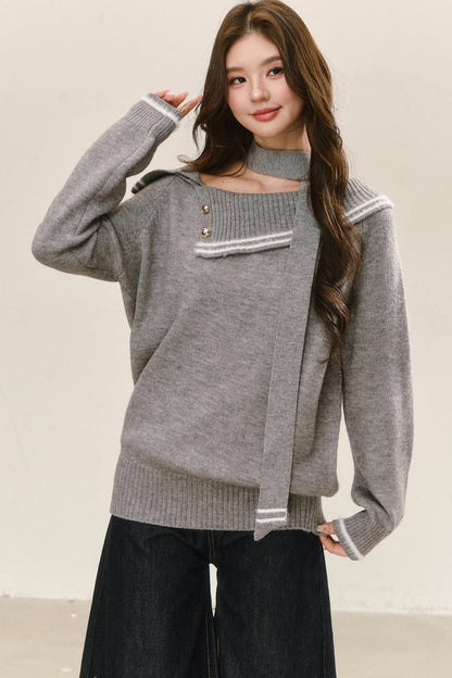 Ensemble pull tricoté rouge à épaules dénudées