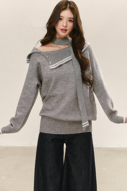 Ensemble pull tricoté rouge à épaules dénudées