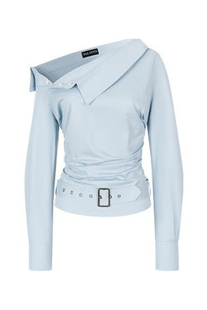 Off-Shoulder Ruched Belt Shirt