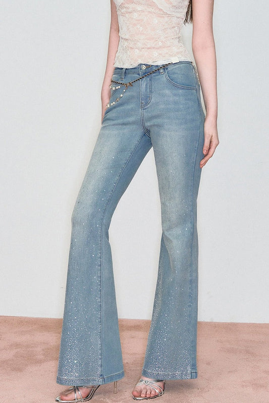 Retro Rhinestone Flared Jeans