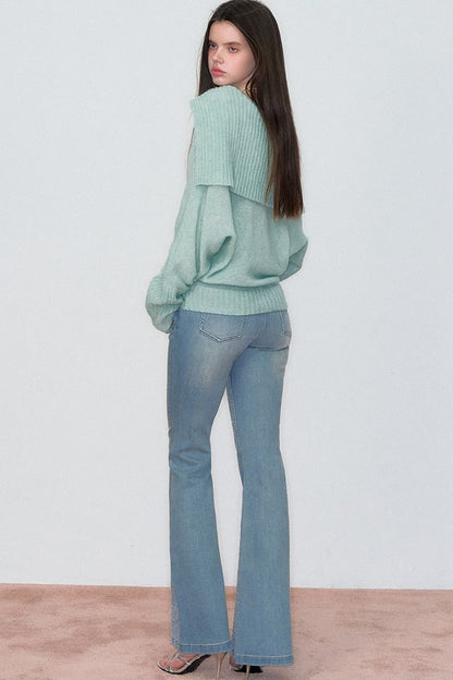 Retro-Jeans mit Strass und ausgestelltem Bein