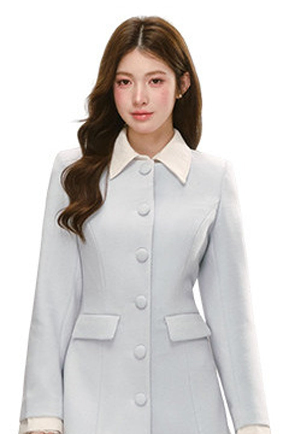 Blue Lapel Patchwork Mid-Length Jacket