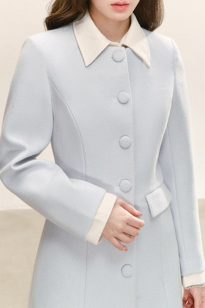 Blue Lapel Patchwork Mid-Length Jacket