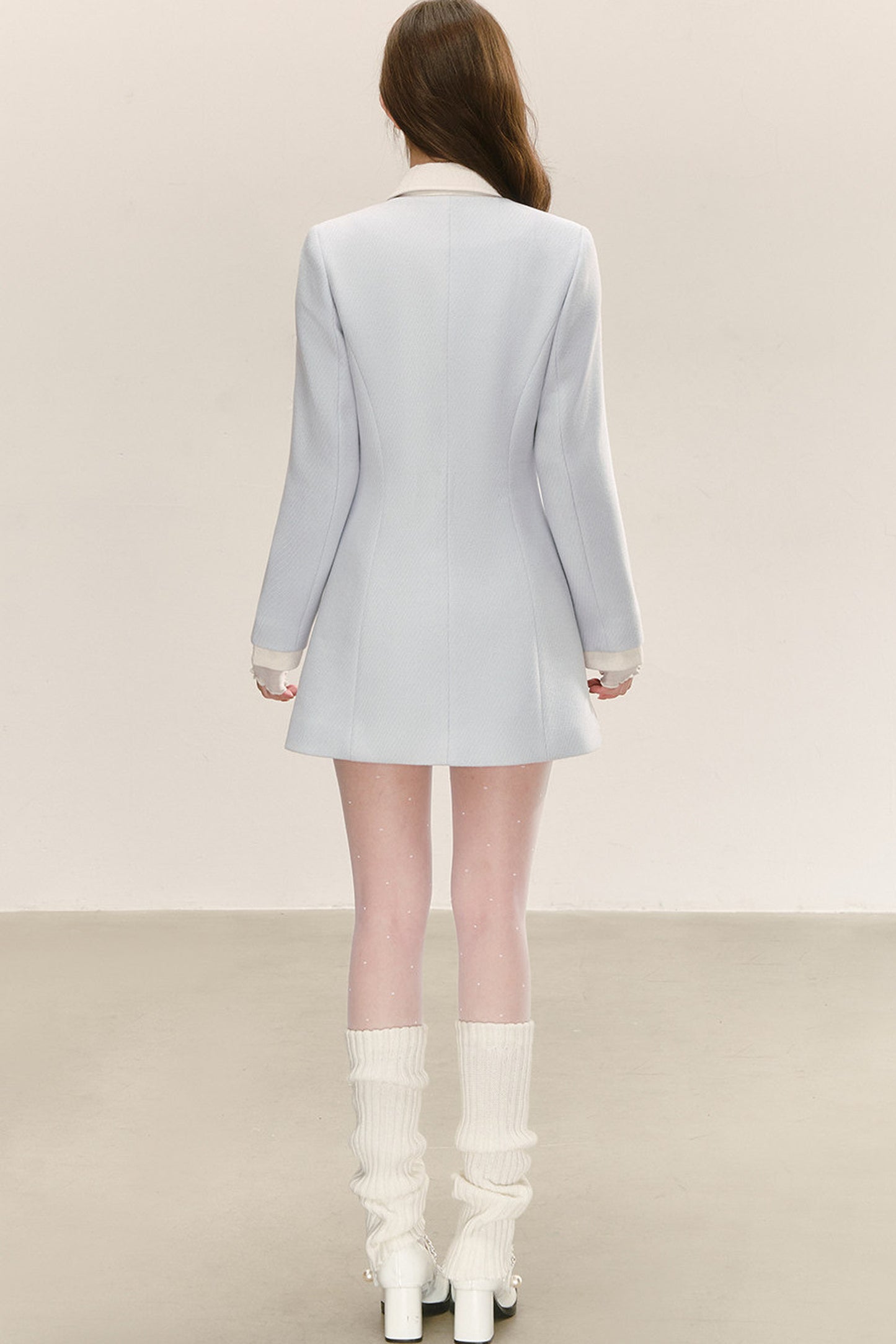 Blue Lapel Patchwork Mid-Length Jacket