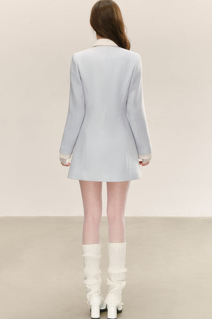 Blue Lapel Patchwork Mid-Length Jacket