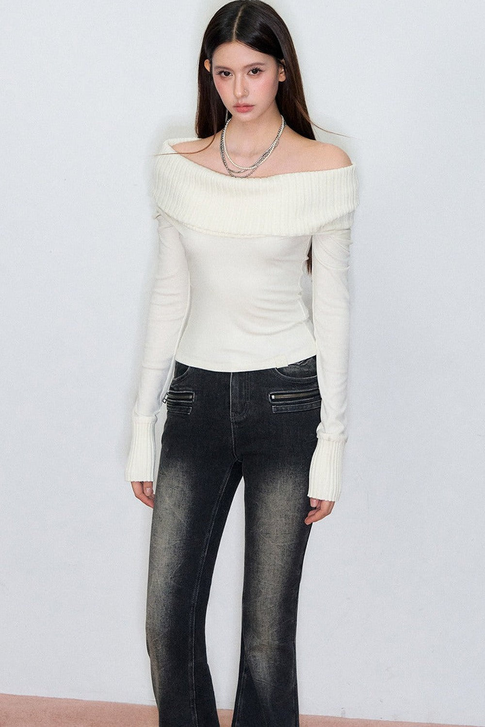 Off-Shoulder Rose Knit Top