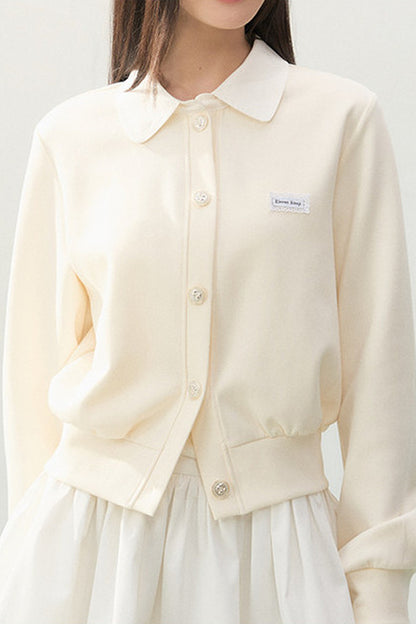 Collar Knit Cardigan and Pleated Skirt Set-Up