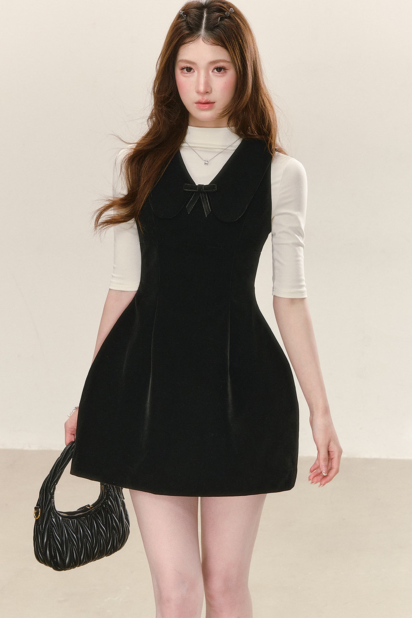 Black Waist-Cinching Sleeveless Dress