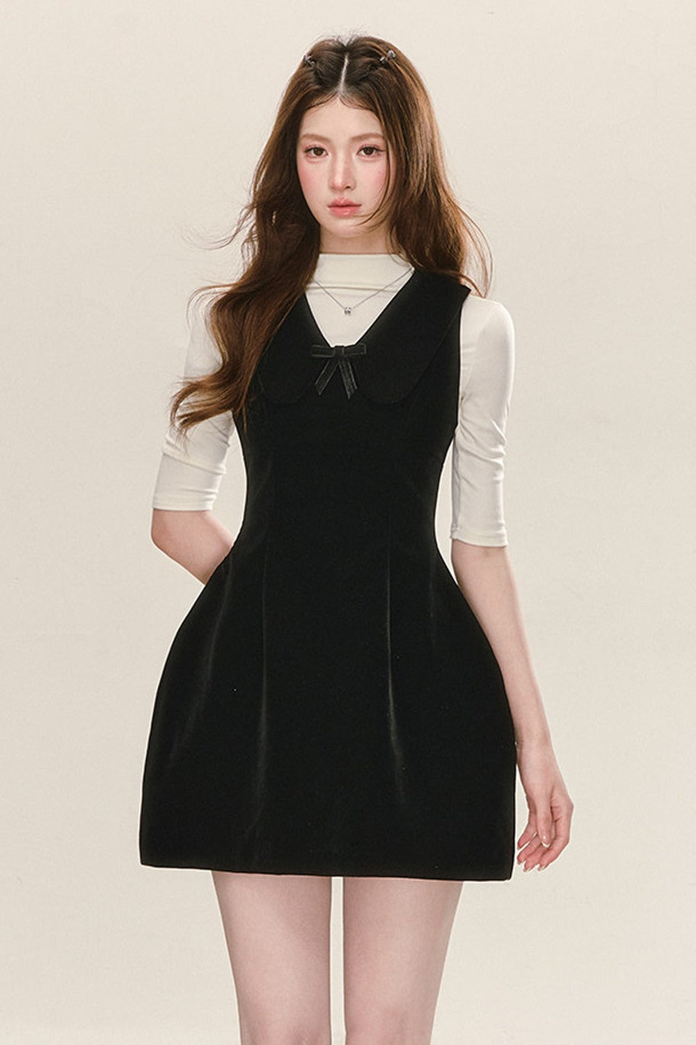 Black Waist-Cinching Sleeveless Dress