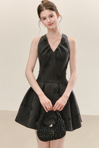 Vestido jacquard gris sin mangas