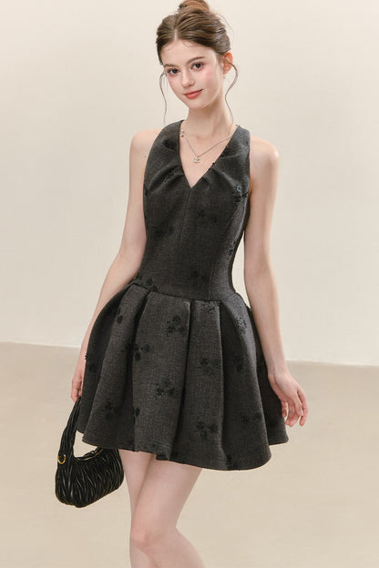 Vestido jacquard gris sin mangas