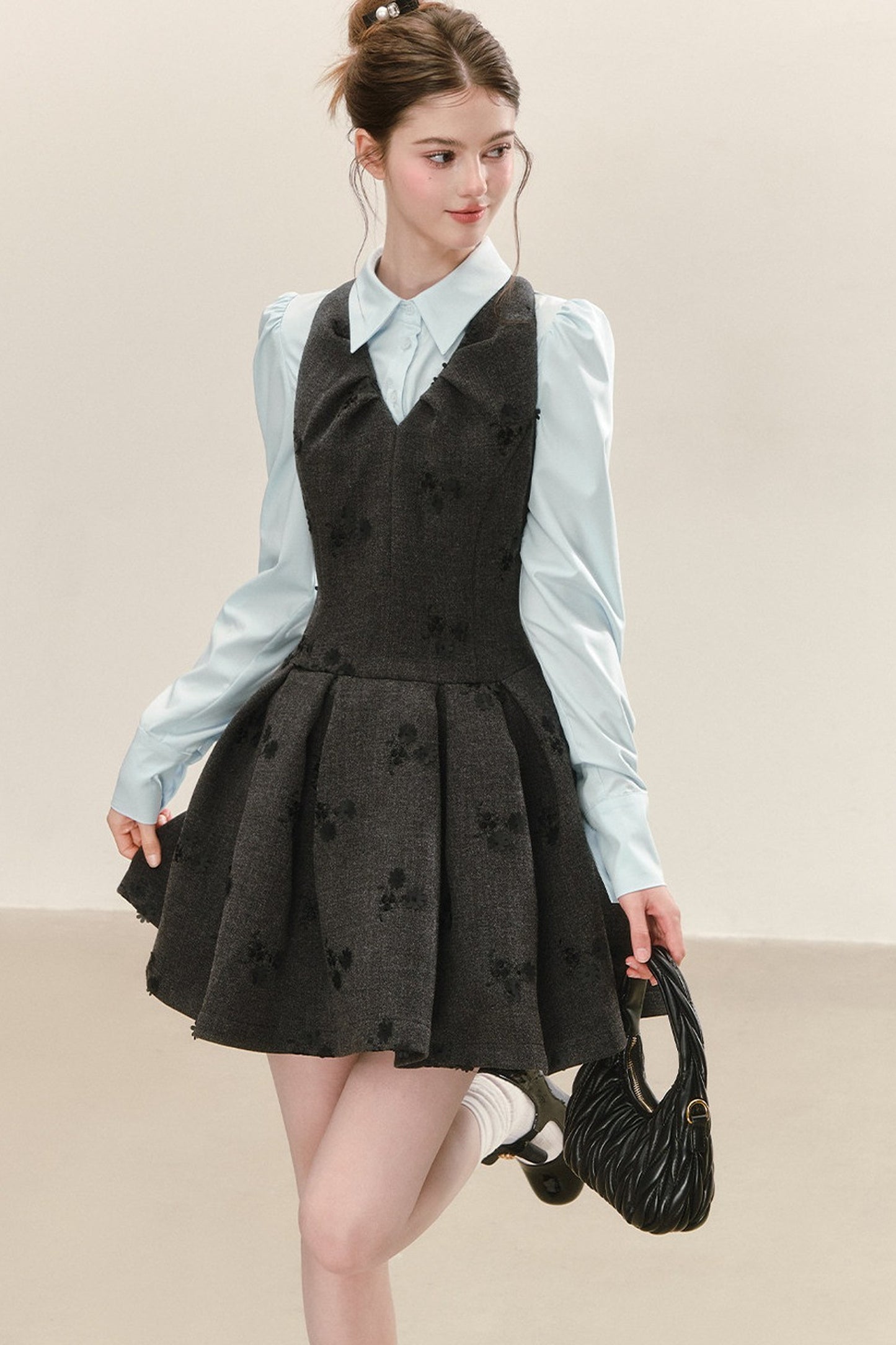 Vestido jacquard gris sin mangas