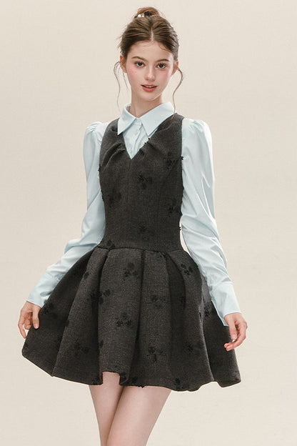 Vestido jacquard gris sin mangas