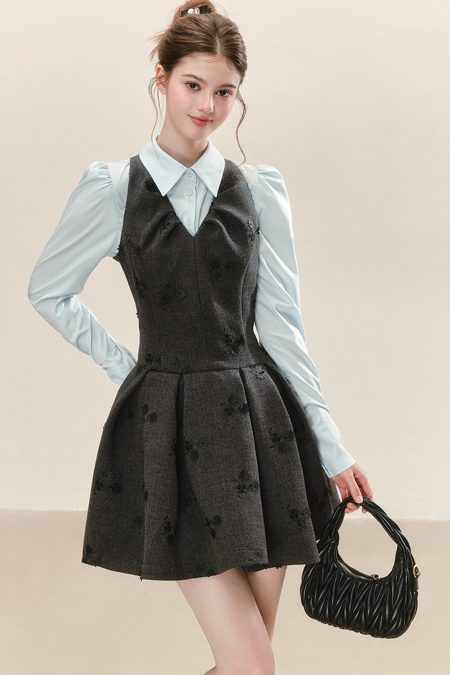 Vestido jacquard gris sin mangas
