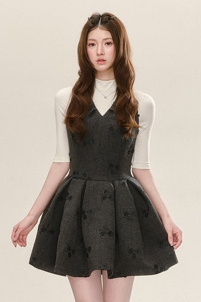 Vestido jacquard gris sin mangas