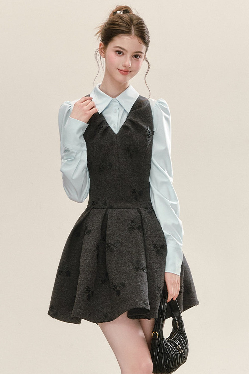 Vestido jacquard gris sin mangas