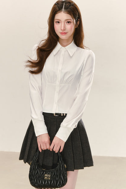 White Pleated Waist Shirt