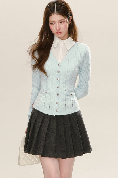 Cardigan in maglia con scollo a V in stile college