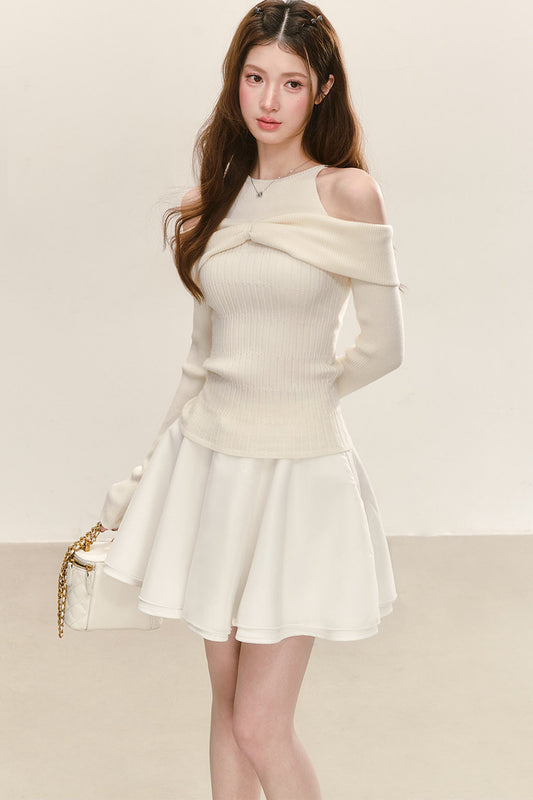 White Off-Shoulder Knit Top