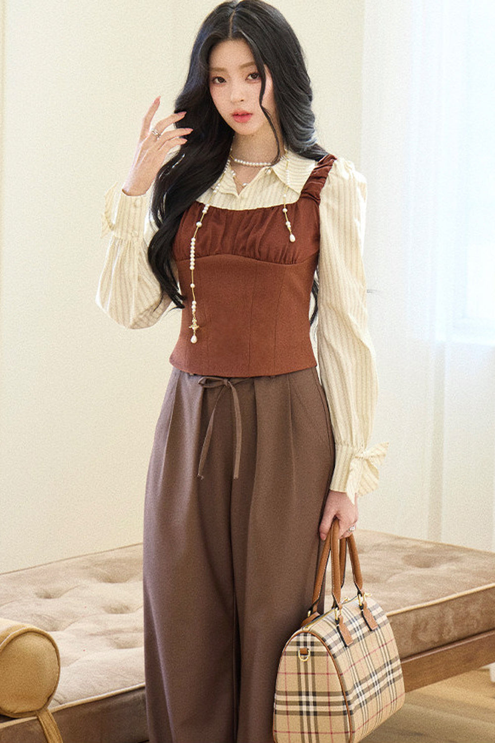 Daffodil Striped Blouse Vest Set-Up