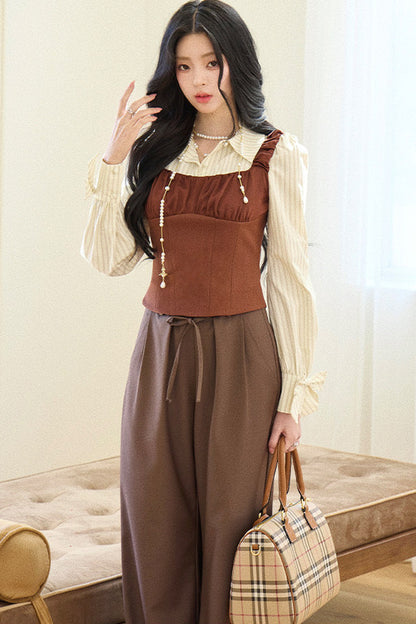 Daffodil Striped Blouse Vest Set-Up
