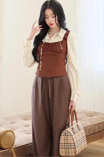 Daffodil Striped Blouse Vest Set-Up
