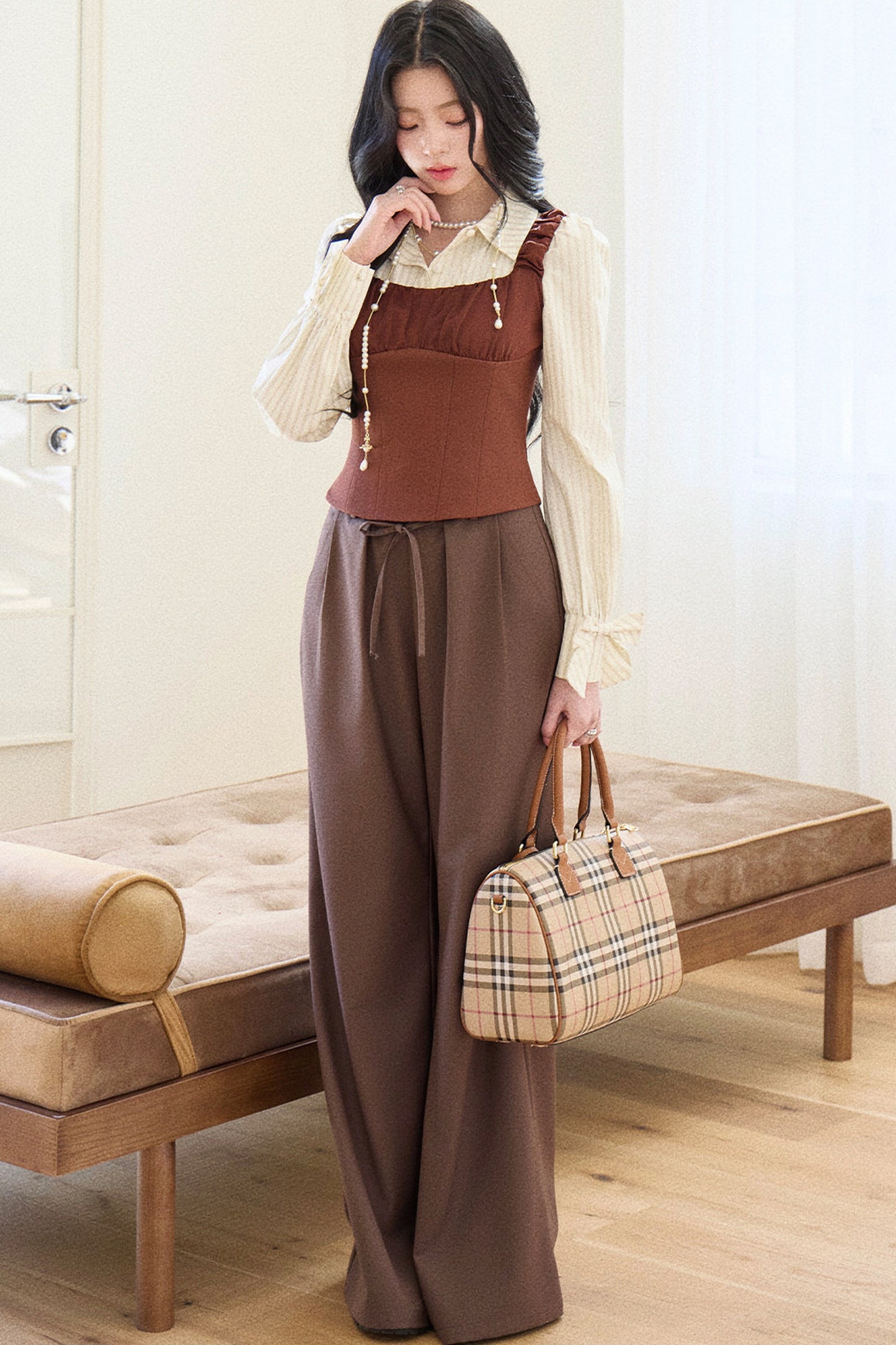 Daffodil Striped Blouse Vest Set-Up