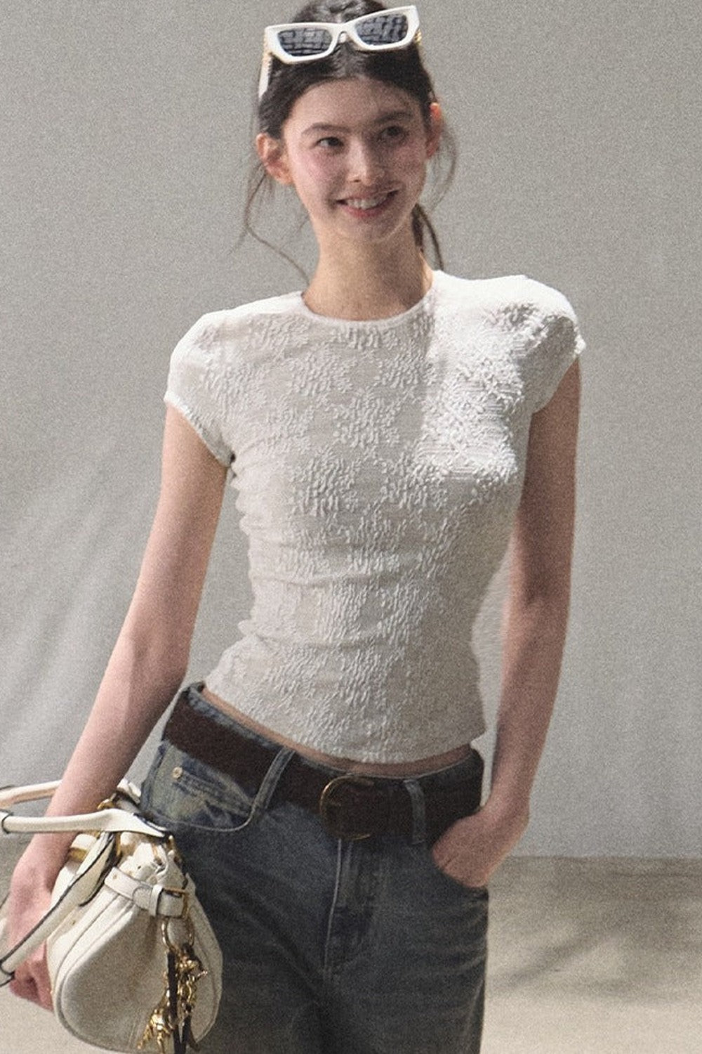 Lace Splice Short Sleeve Top
