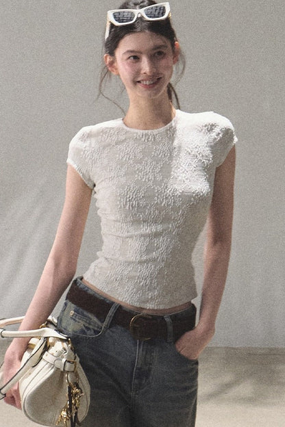 Lace Splice Short Sleeve Top