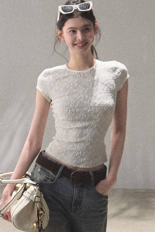 Lace Splice Short Sleeve Top